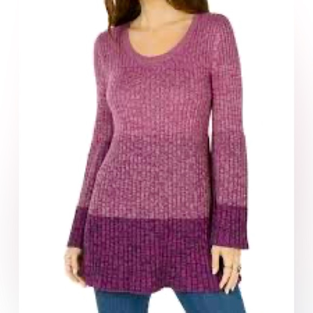 Style & Co Purple Color Block Bell Sleeve Tunic Sweater Size XL
